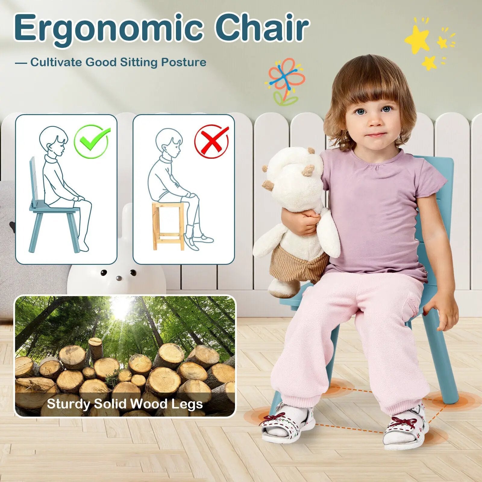5 Pieces Kids Wooden Activity Play Furniture Set with Building Blocks-Blue by DirectDeals