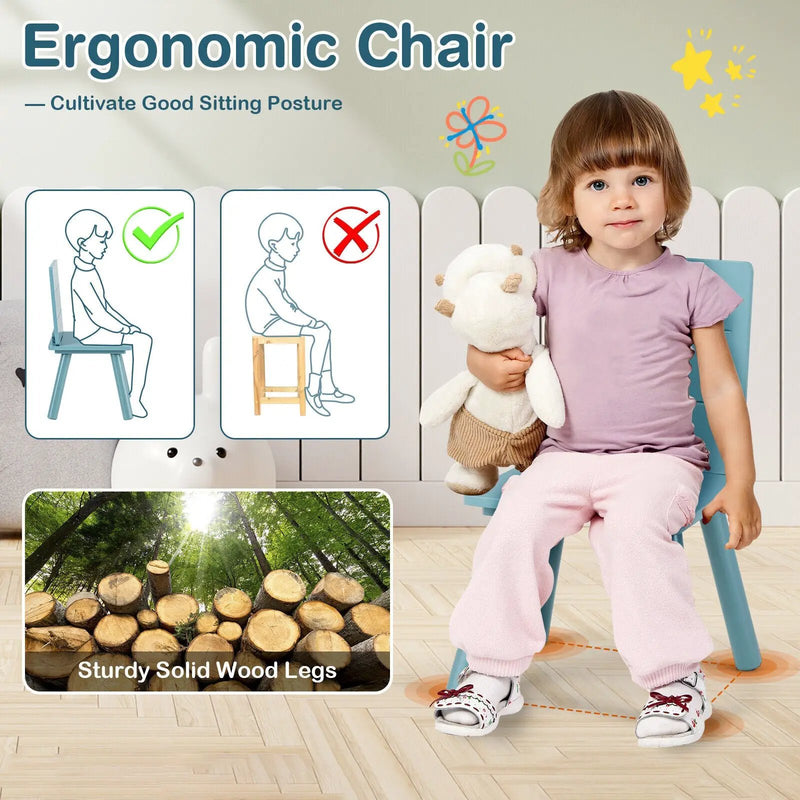 5 Pieces Kids Wooden Activity Play Furniture Set with Building Blocks-Blue by DirectDeals