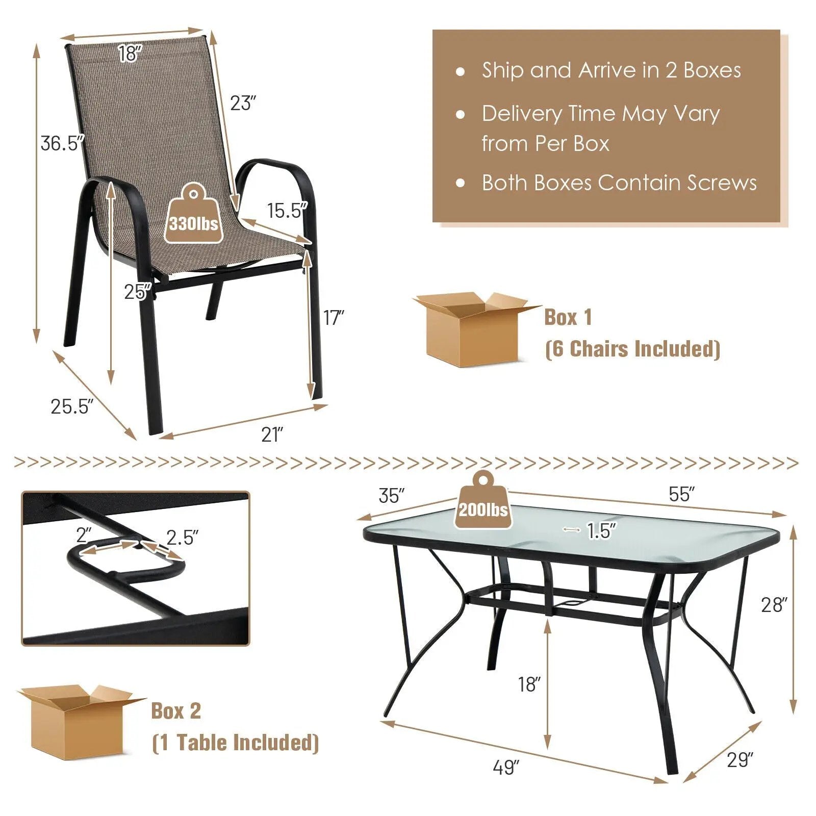 7-Piece Patio Dining Set with 6 Stackable Chairs by DirectDeals