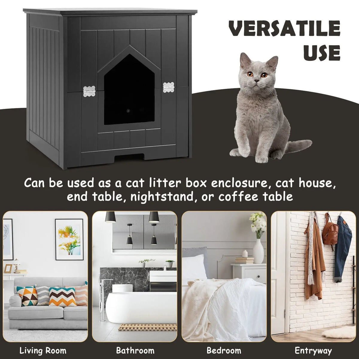 Cat Litter Box Enclosure with Flip Magnetic Half Door, photo 11 of 16