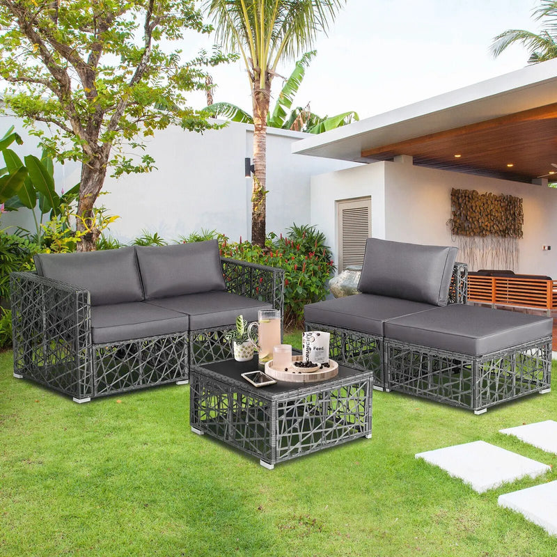 5 Pieces Patio PE Rattan Wicker Sofa Furniture Set-Gray by DirectDeals