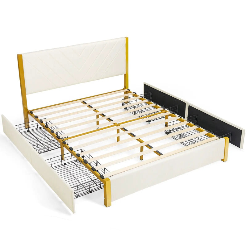 Full Size/Queen Size Upholstered Bed Frame with Adjustable Headboard and 4 Drawers by DirectDeals