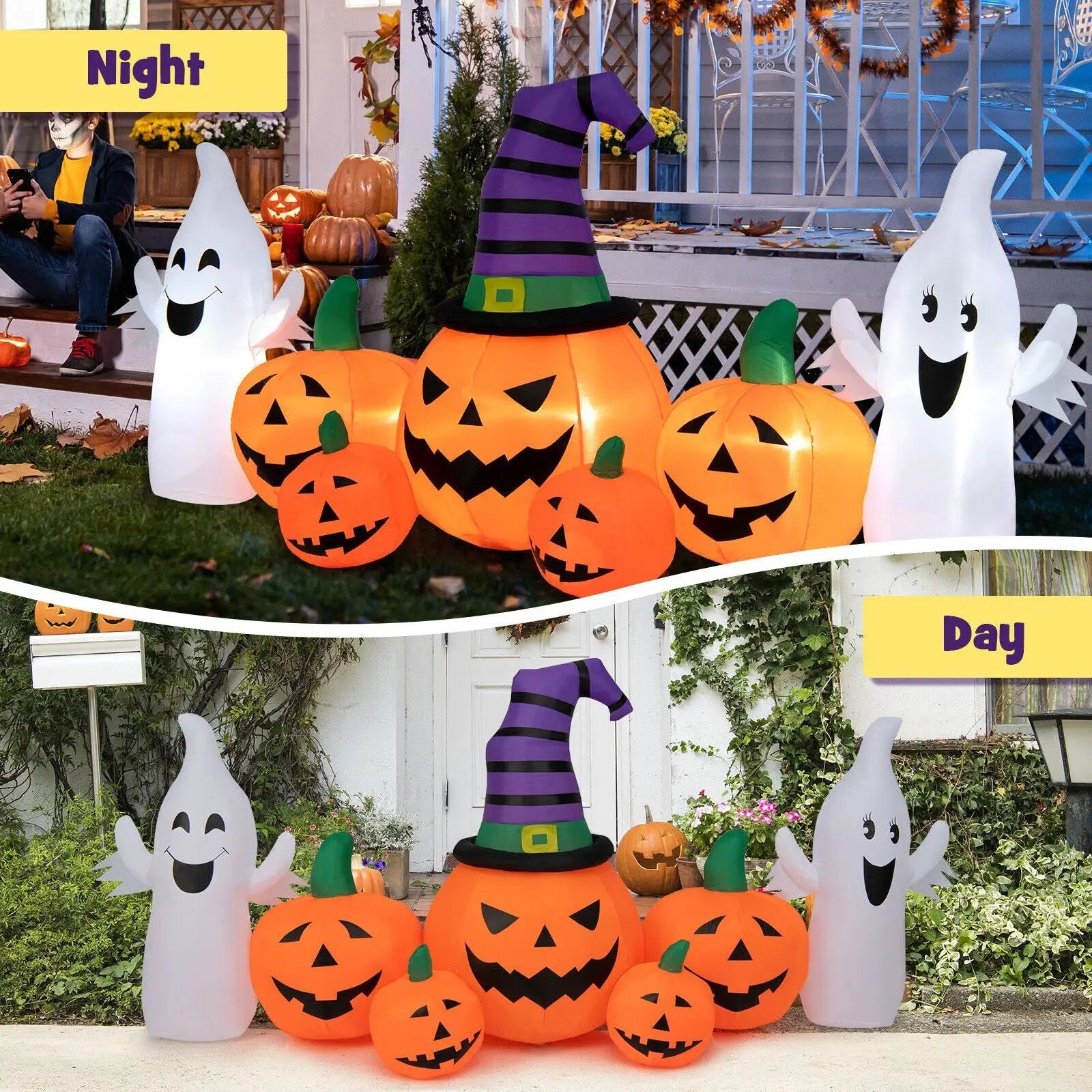 9 Feet Long Halloween Inflatable Pumpkins with 2 Ghosts by DirectDeals