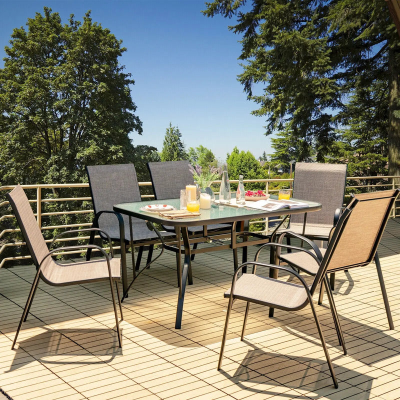 6 Pieces Patio Stackable Dining Chairs with Curved Armrests and Breathable Fabric by DirectDeals