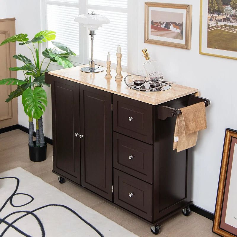 Kitchen Island Trolley Cart Wood with Drop-Leaf Tabletop and Storage Cabinet by DirectDeals