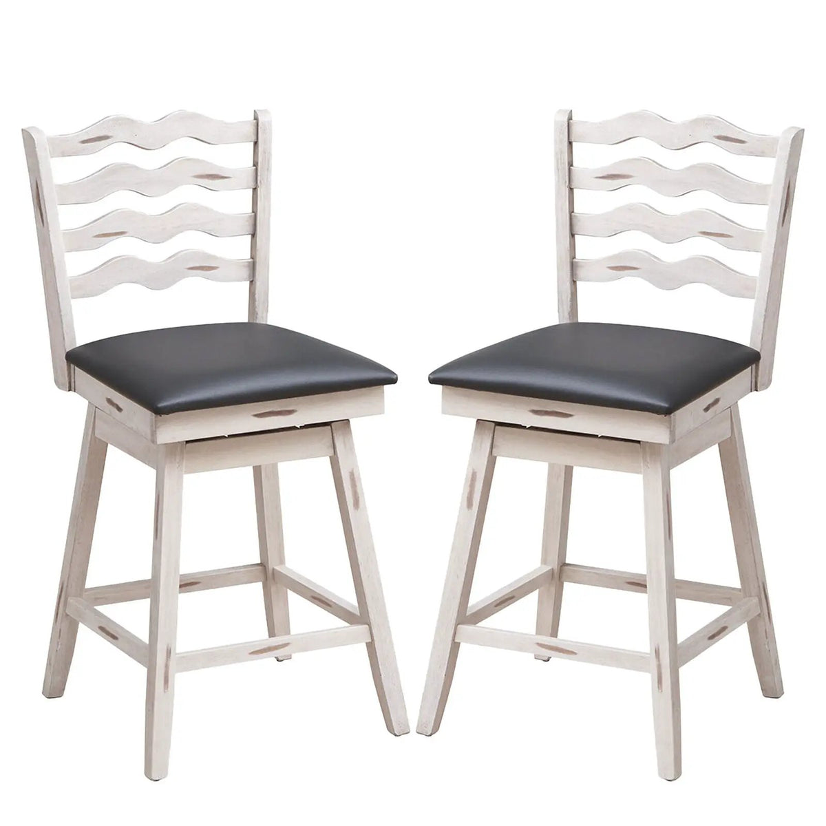 360° Swivel Bar Stools with Rubber Wood Frame and Ergonomic Backrest and Footrest