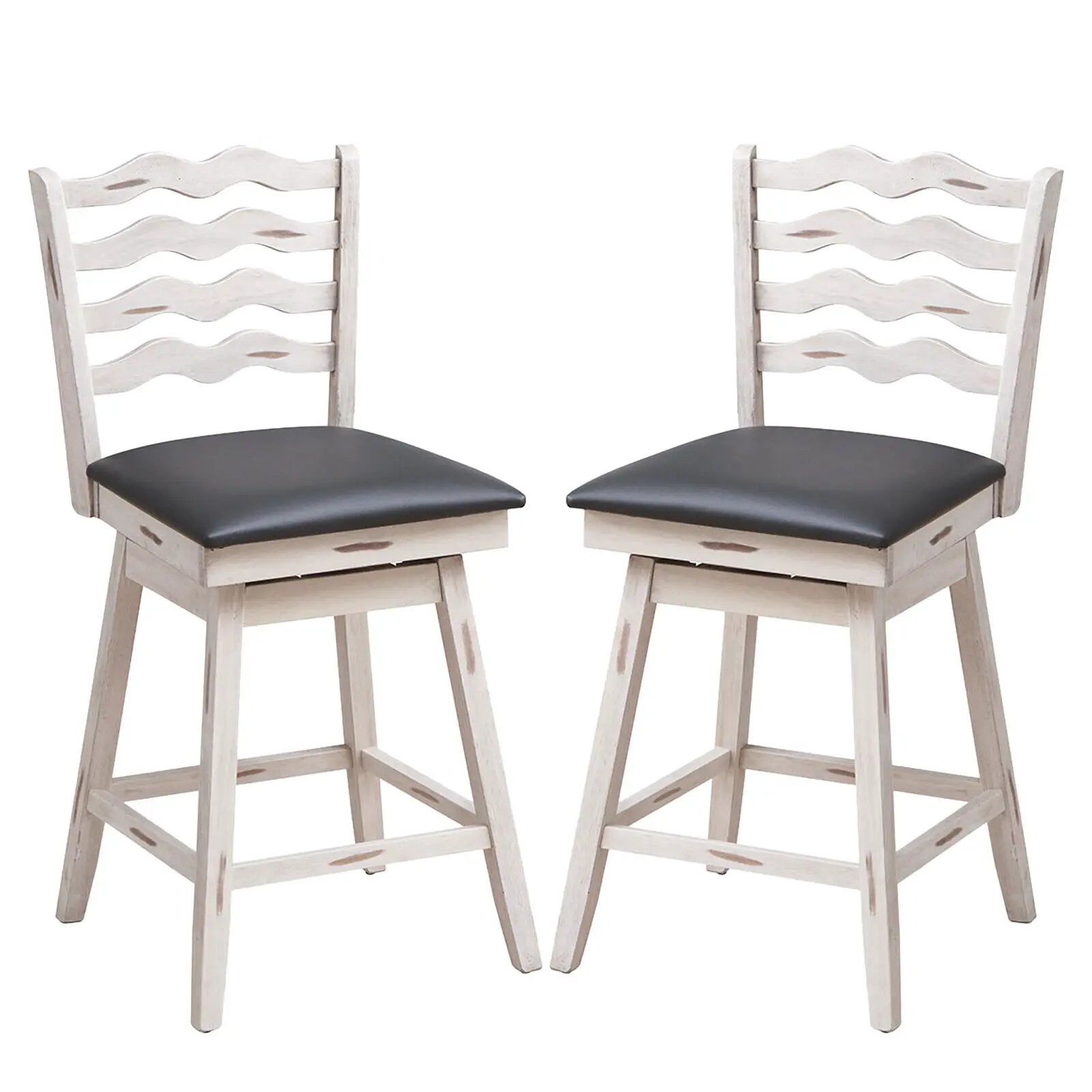 360° Swivel Bar Stools with Rubber Wood Frame and Ergonomic Backrest and Footrest by DirectDeals