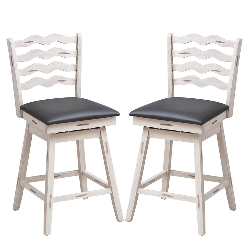 360° Swivel Bar Stools with Rubber Wood Frame and Ergonomic Backrest and Footrest by DirectDeals