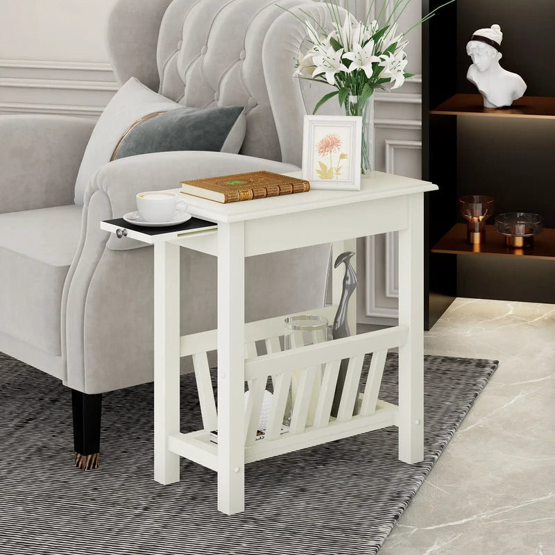 2-Tier End Table with Pull-out Tray and Solid Rubber Wood Legs by DirectDeals