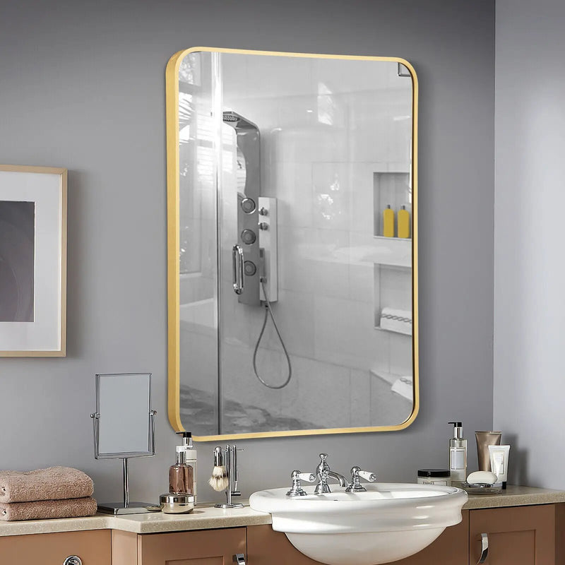 Metal Framed Bathroom Mirror with Rounded Corners by DirectDeals