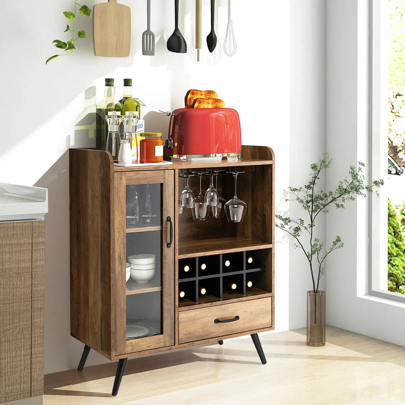 Buffet Sideboard with Removable Wine Rack and Glass Holder-Rustic Brown by DirectDeals