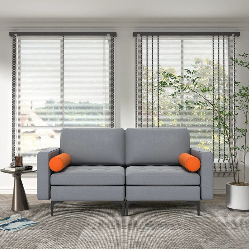 Modern Loveseat Sofa with 2 Bolsters and Side Storage Pocket-Gray by DirectDeals