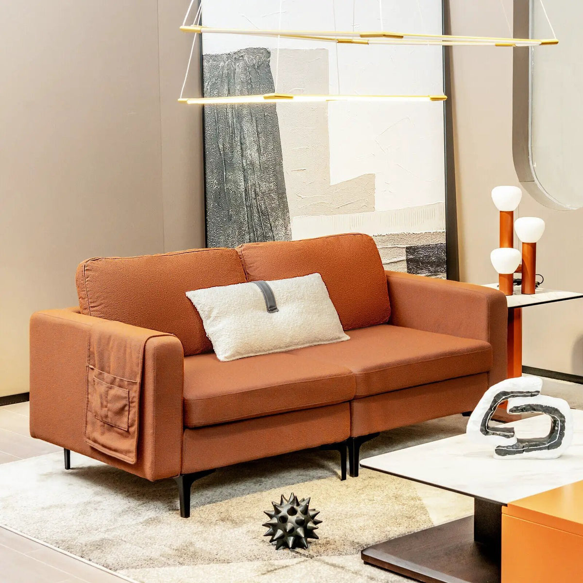 Modern Loveseat Sofa Couch with Side Storage Pocket and Sponged Padded Seat Cushions, photo 6 of 12