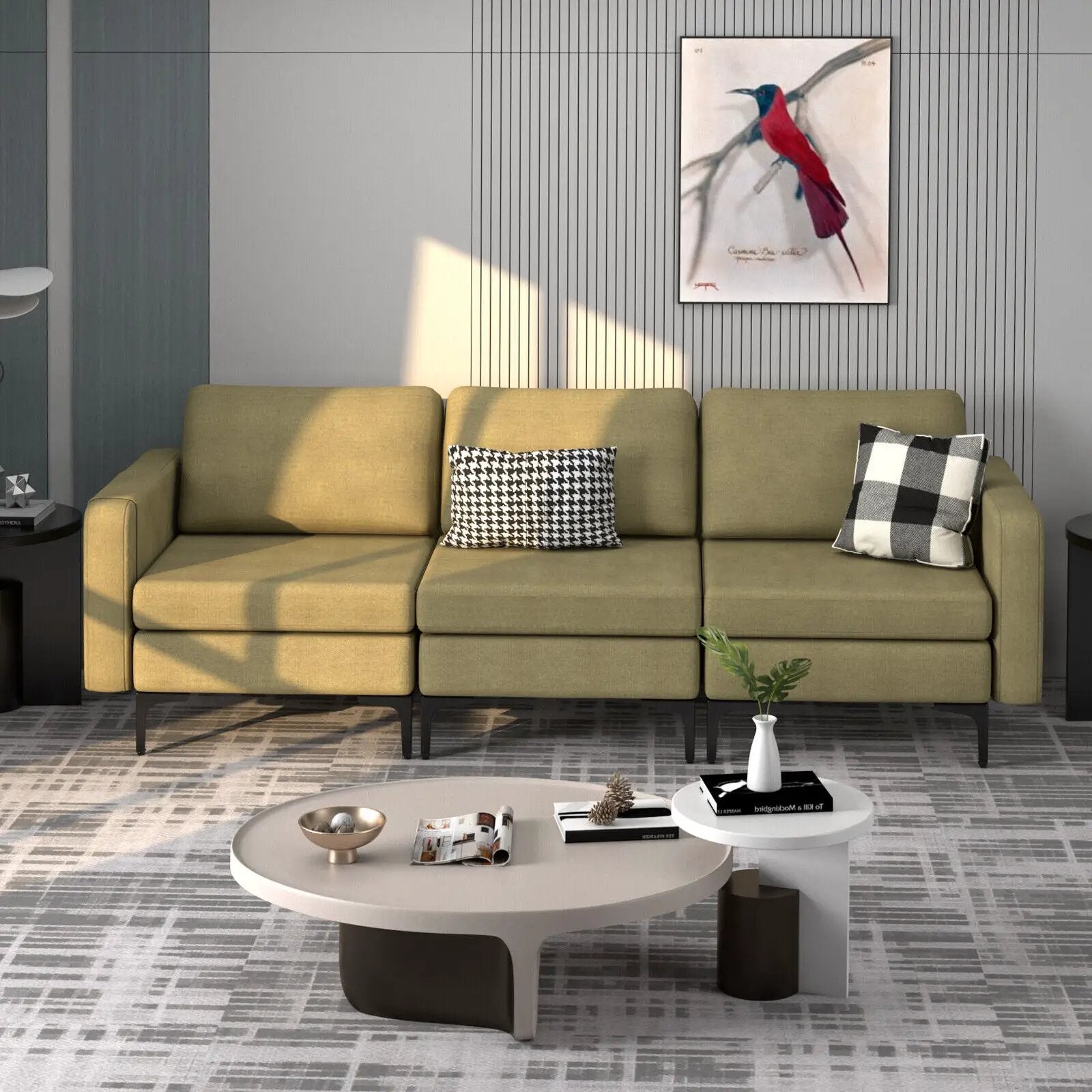 3-Seat Sectional Sofa Couch with Armrest Magazine Pocket and Metal Leg by DirectDeals