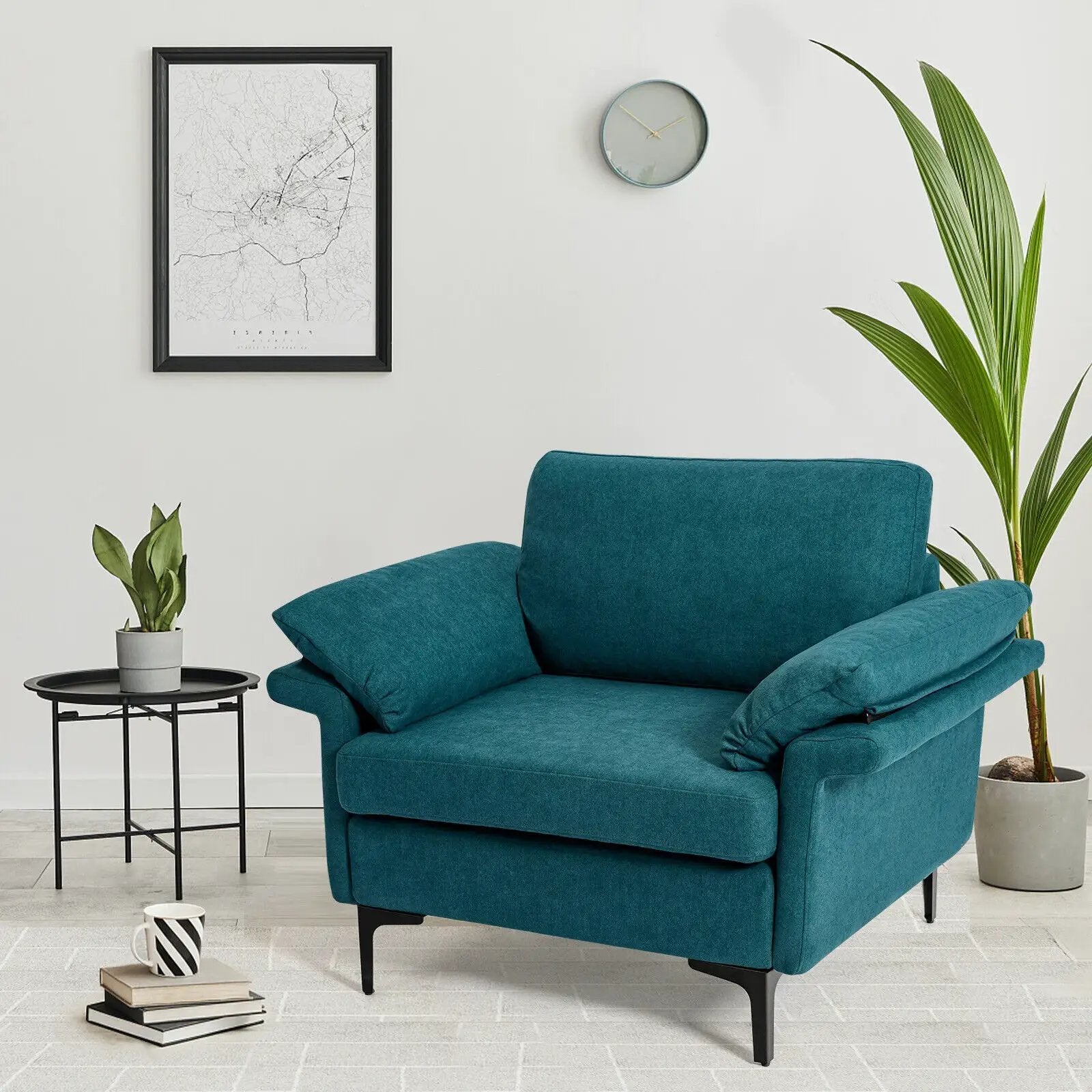 Modern Fabric Accent Armchair with Original Distributed Spring and Armrest Cushions by DirectDeals