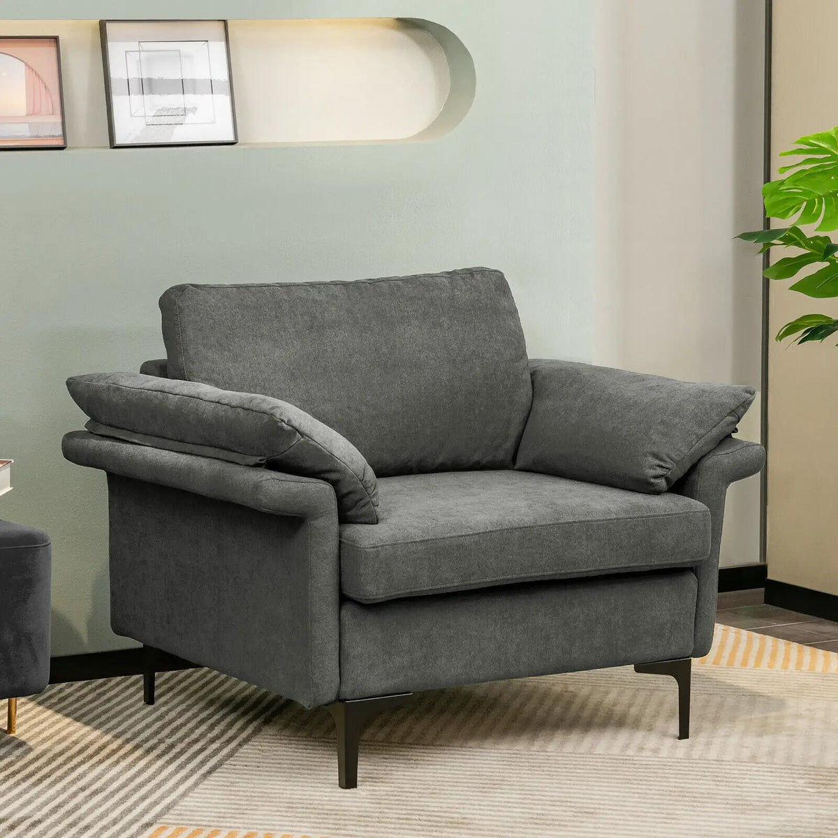 Modern Fabric Accent Armchair with Original Distributed Spring and Armrest Cushions, photo 5 of 32