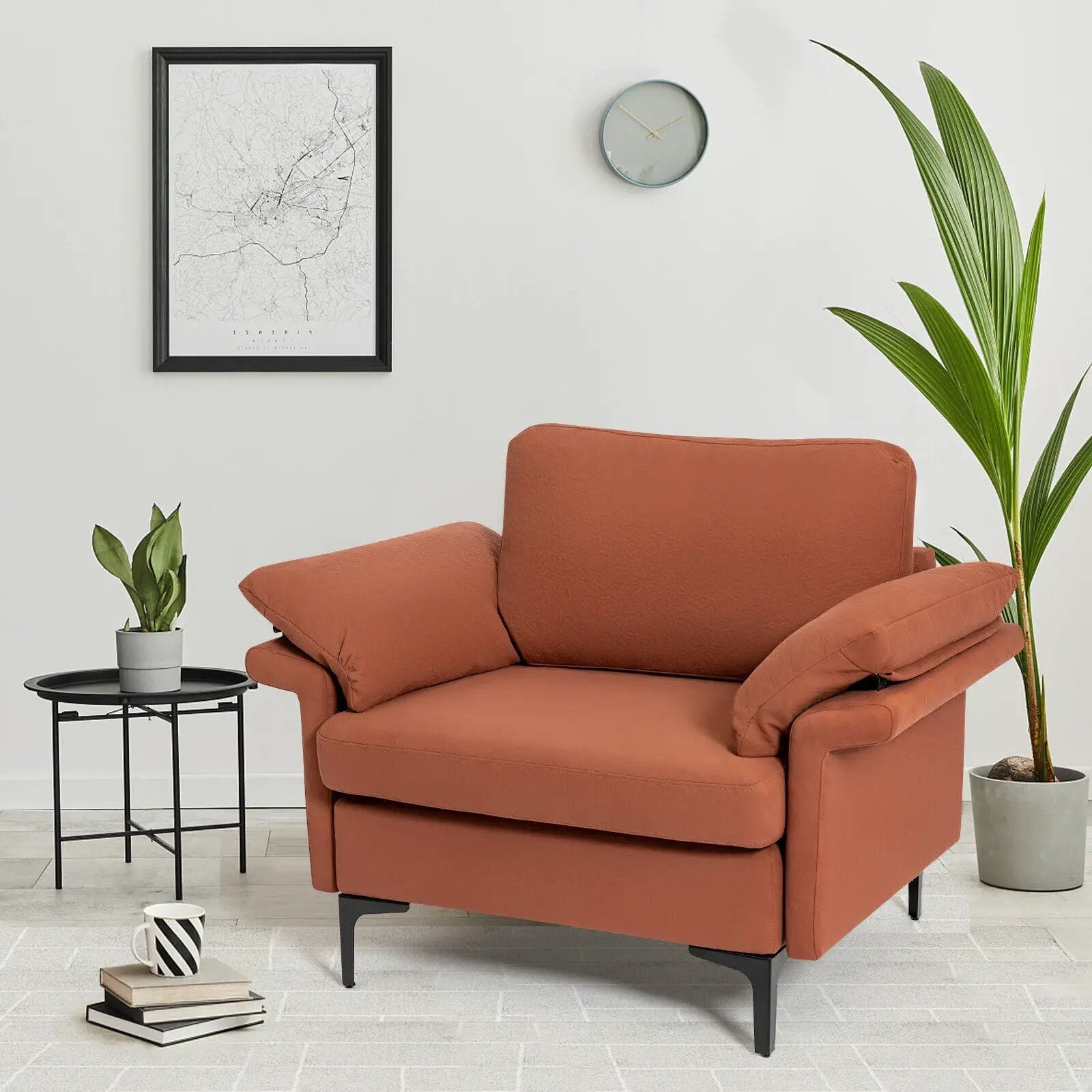 Modern Fabric Accent Armchair with Original Distributed Spring and Armrest Cushions by DirectDeals