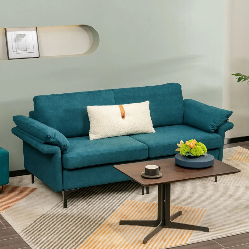 Modern Fabric Loveseat Sofa for with Metal Legs and Armrest Pillows by DirectDeals
