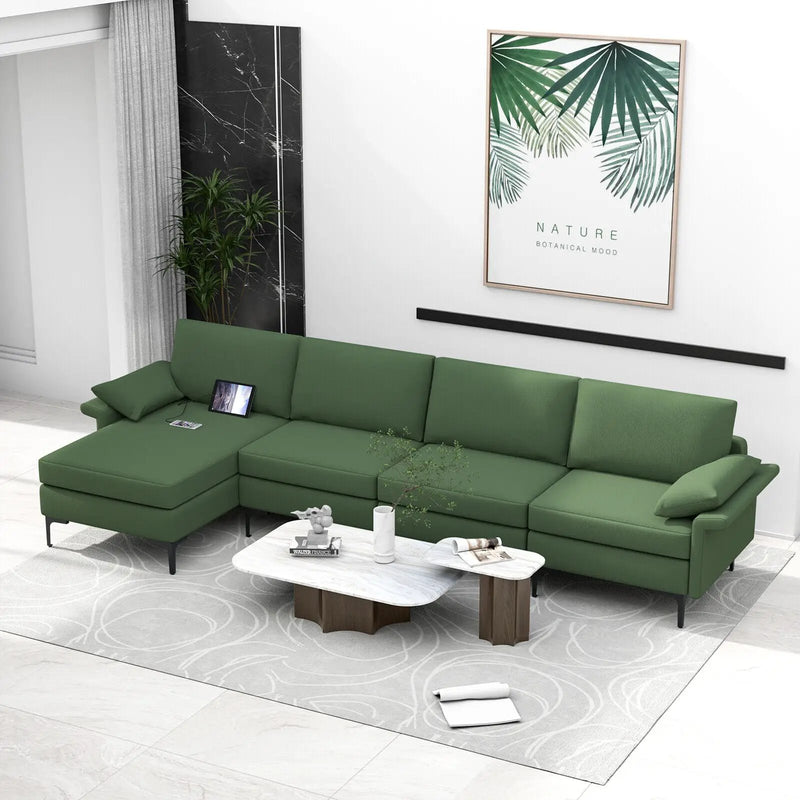 Extra Large L-shaped Sectional Sofa with Reversible Chaise and 2 USB Ports for 4-5 People by DirectDeals