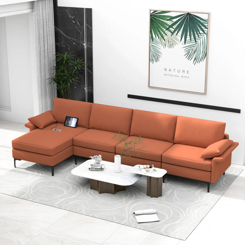 Extra Large L-shaped Sectional Sofa with Reversible Chaise and 2 USB Ports for 4-5 People by DirectDeals