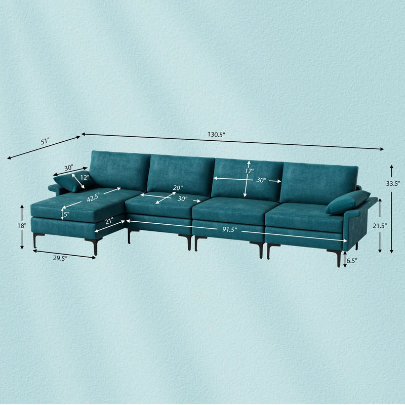 Extra Large L-shaped Sectional Sofa with Reversible Chaise and 2 USB Ports for 4-5 People by DirectDeals