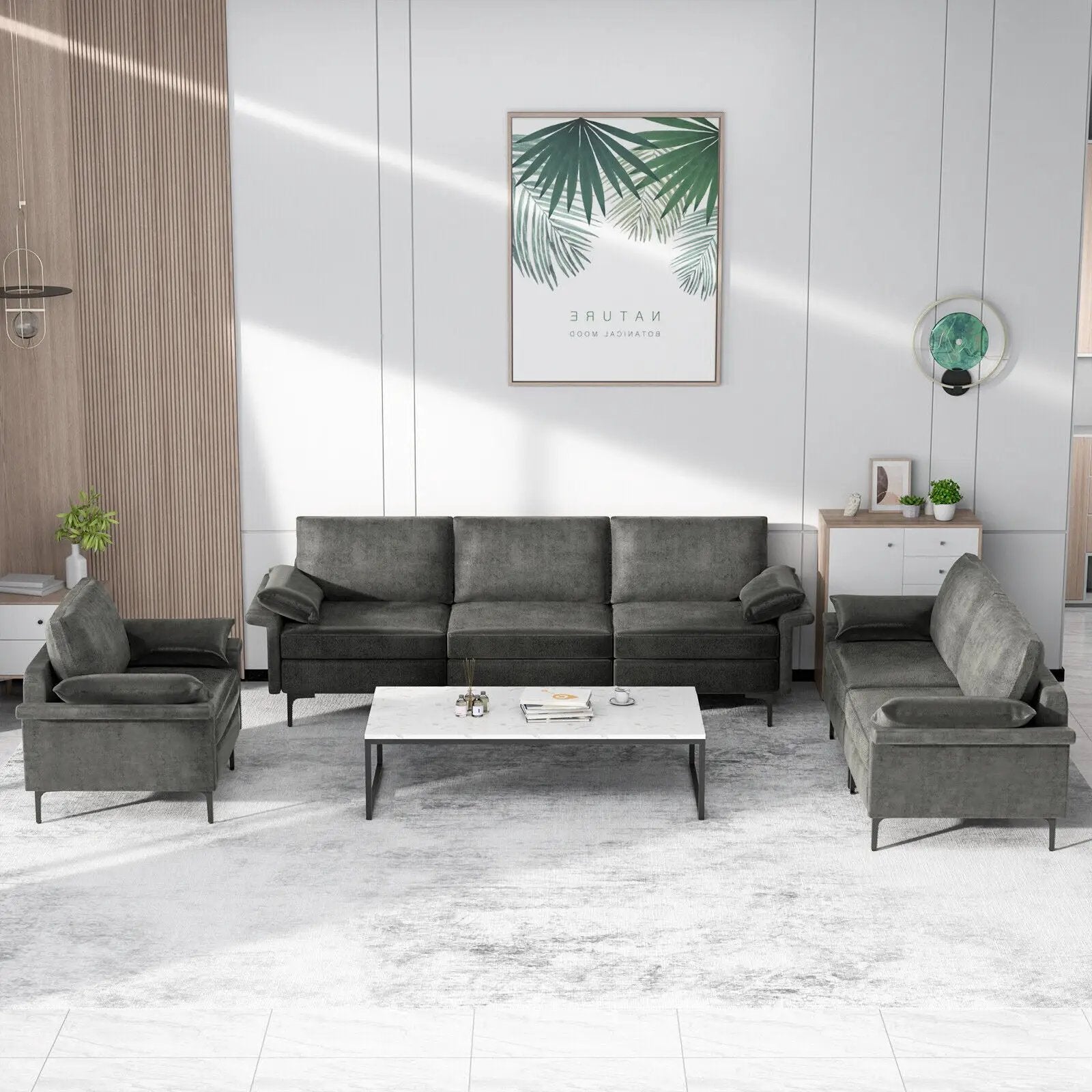 Large 3-Seat Sofa Sectional with Metal Legs for 3-4 people by DirectDeals
