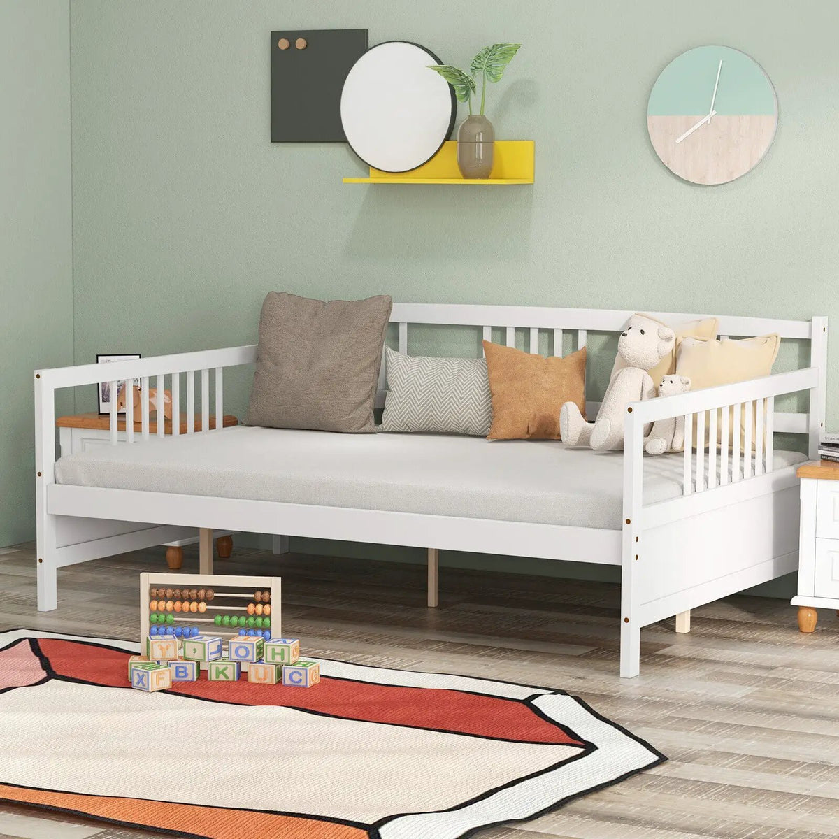 Classic Wooden Full Size Daybed Frame with Guardrails