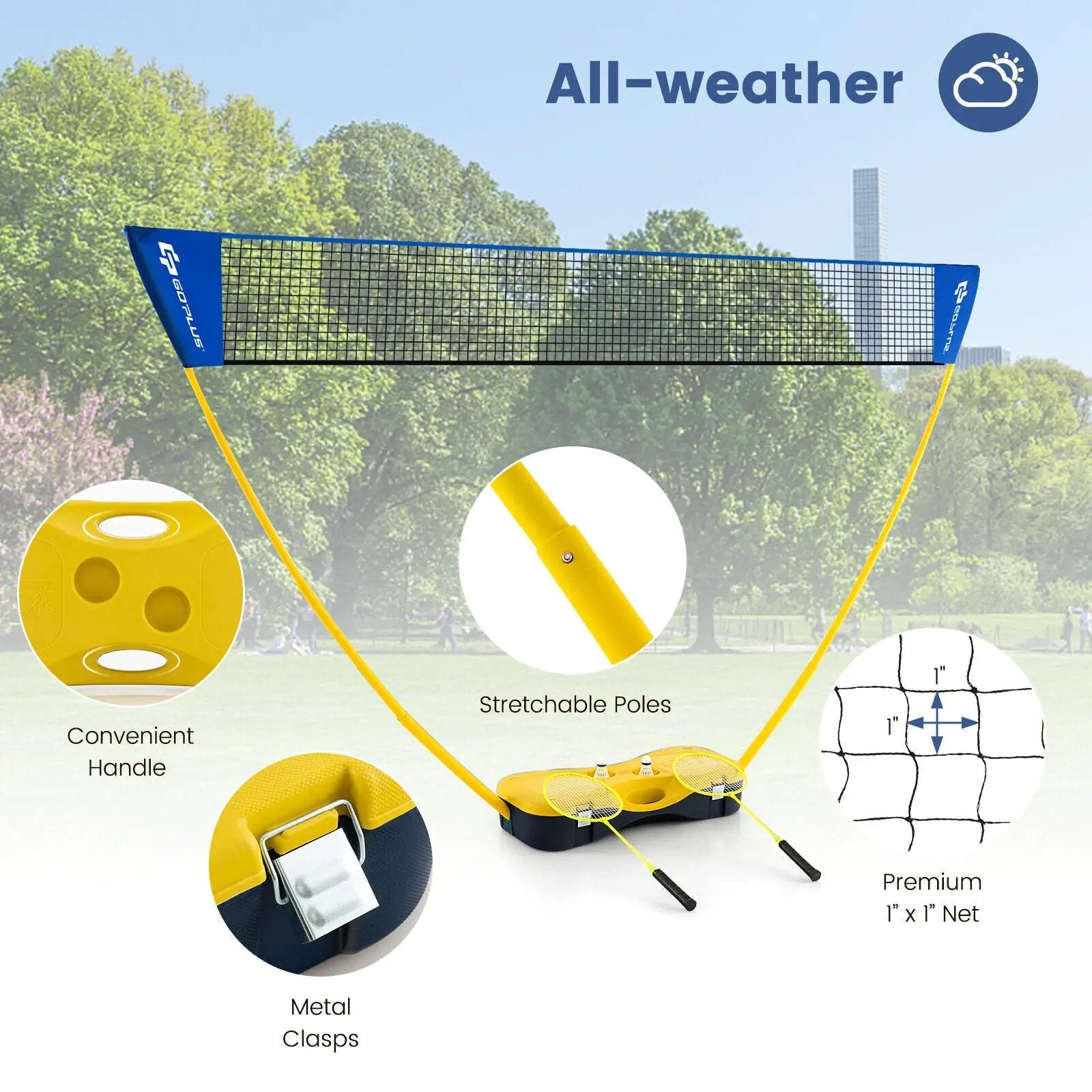 Portable Badminton Set Outdoor Sport Game Set with 2 Shuttlecocks by DirectDeals