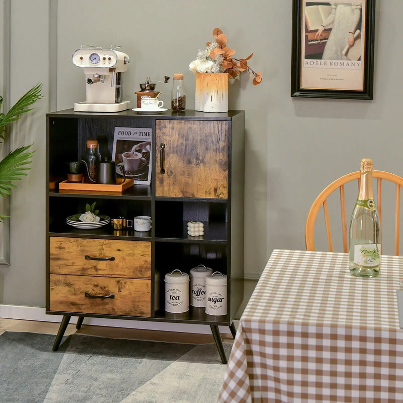 Industrial Buffet Sideboard Kitchen Cupboard with Cubbies Drawers-Rustic Brown by DirectDeals