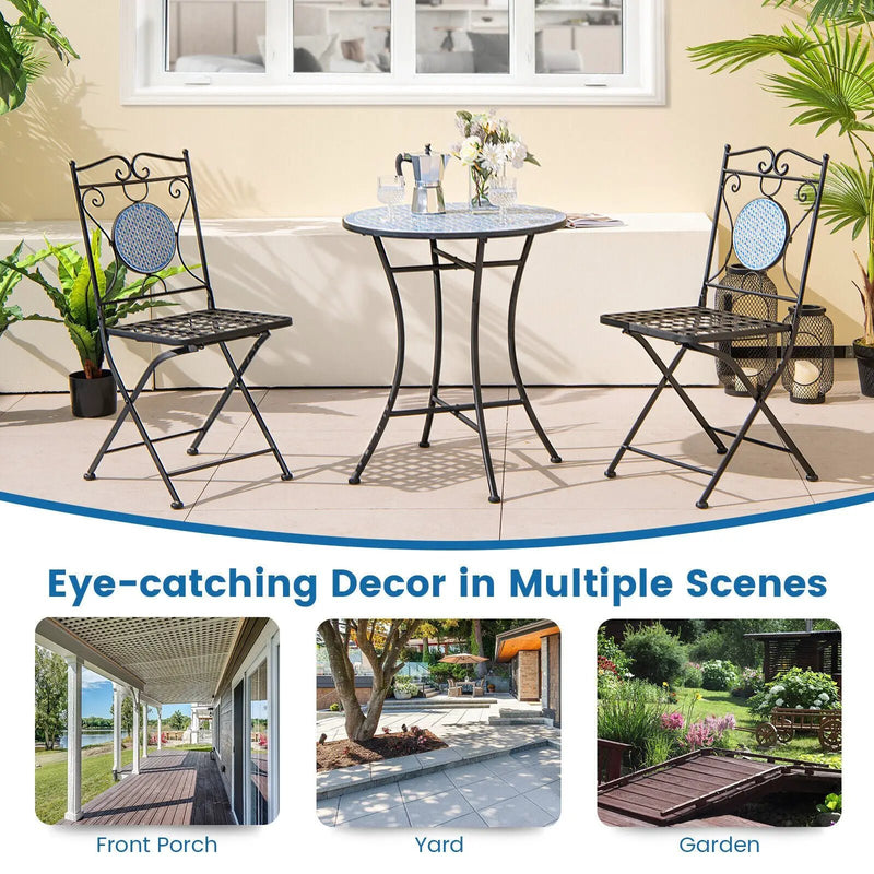 3 Pieces Patio Bistro Set Outdoor Furniture Mosaic Table Chairs by DirectDeals