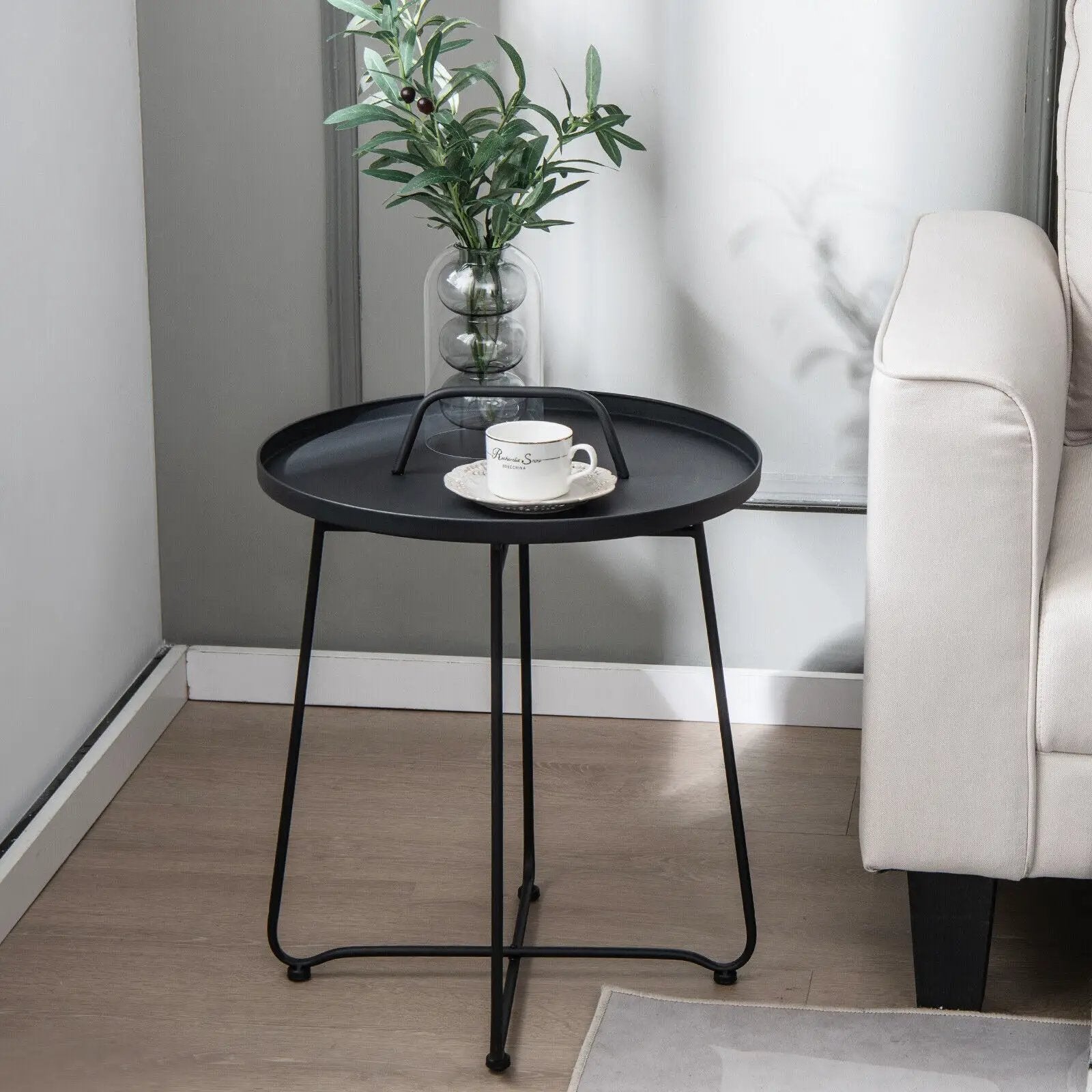 Outdoor Metal Patio End Side Table Weather Resistant with Handle by DirectDeals