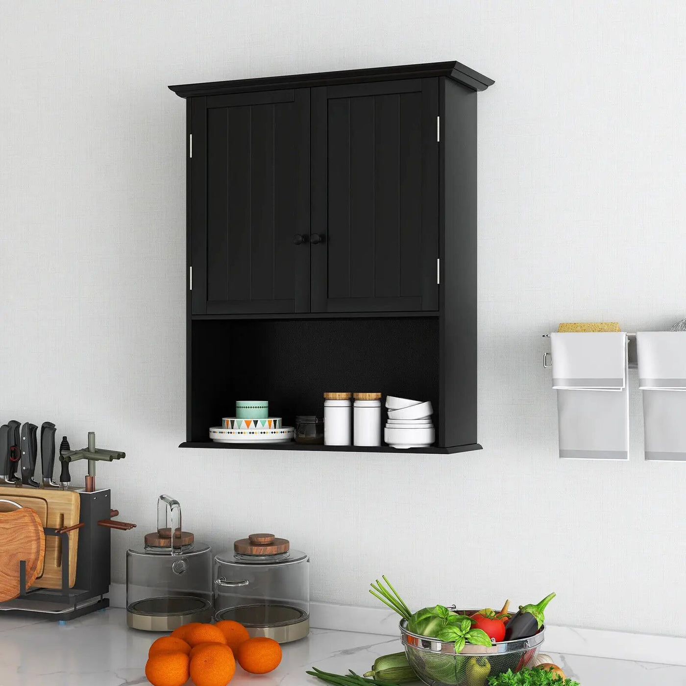2-Door Wall Mount Bathroom Storage Cabinet with Open Shelf by DirectDeals