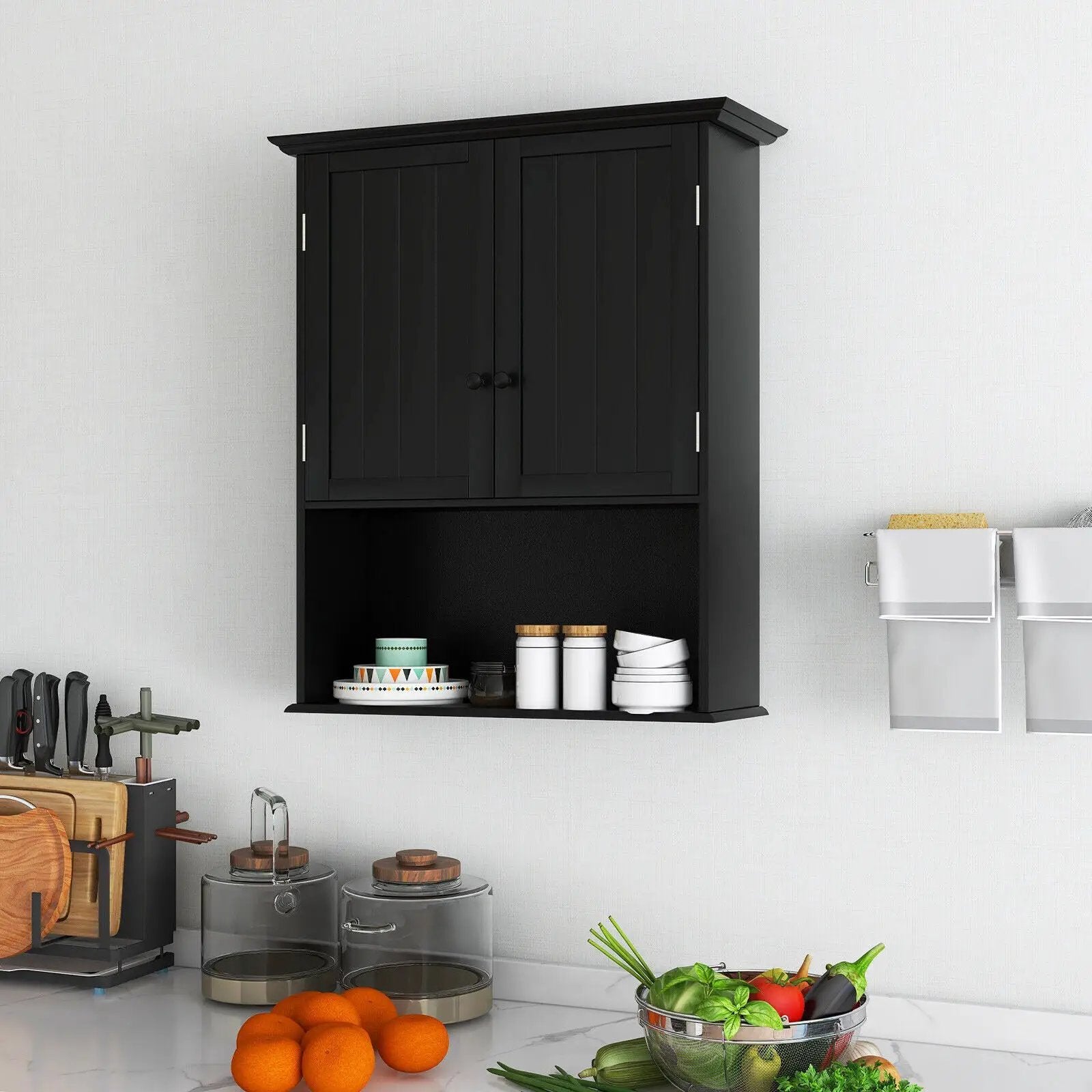 2-Door Wall Mount Bathroom Storage Cabinet with Open Shelf by DirectDeals