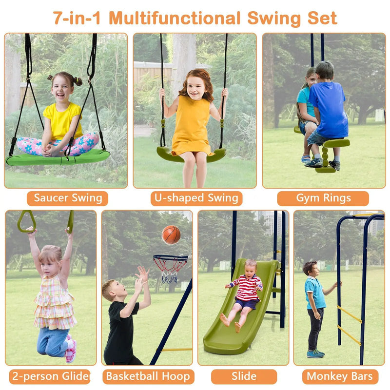 7-in-1 Stable A-shaped Outdoor Swing Set for Backyard by DirectDeals