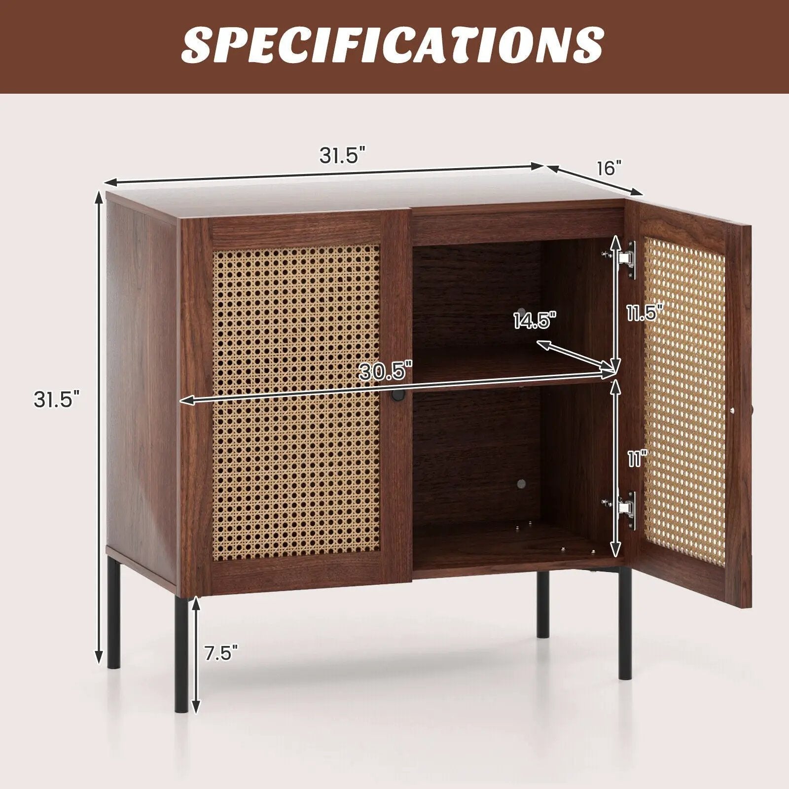 Kitchen Sideboard with 2 Rattan Doors and Adjustable Shelf by DirectDeals