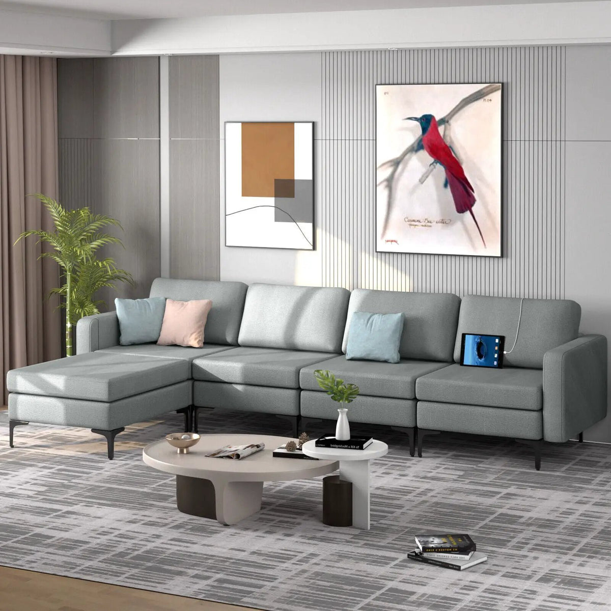 Modular L-shaped Sectional Sofa with Reversible Ottoman and 2 USB Ports, photo 3 of 40