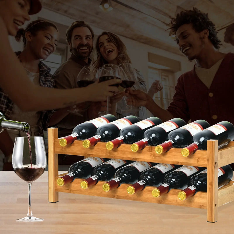 2-Tier 12 Bottles Bamboo Storage Shelf Wine Rack by DirectDeals