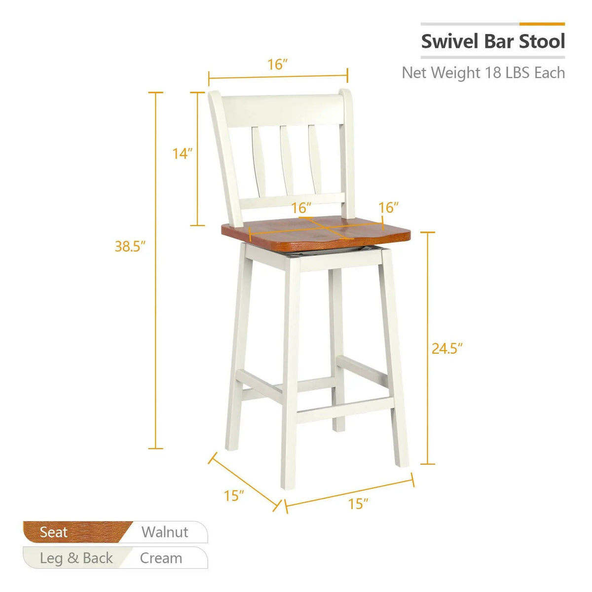 24.5 Inches Set of 2 Swivel Bar Stools with 360° Swiveling, photo 4 of 9