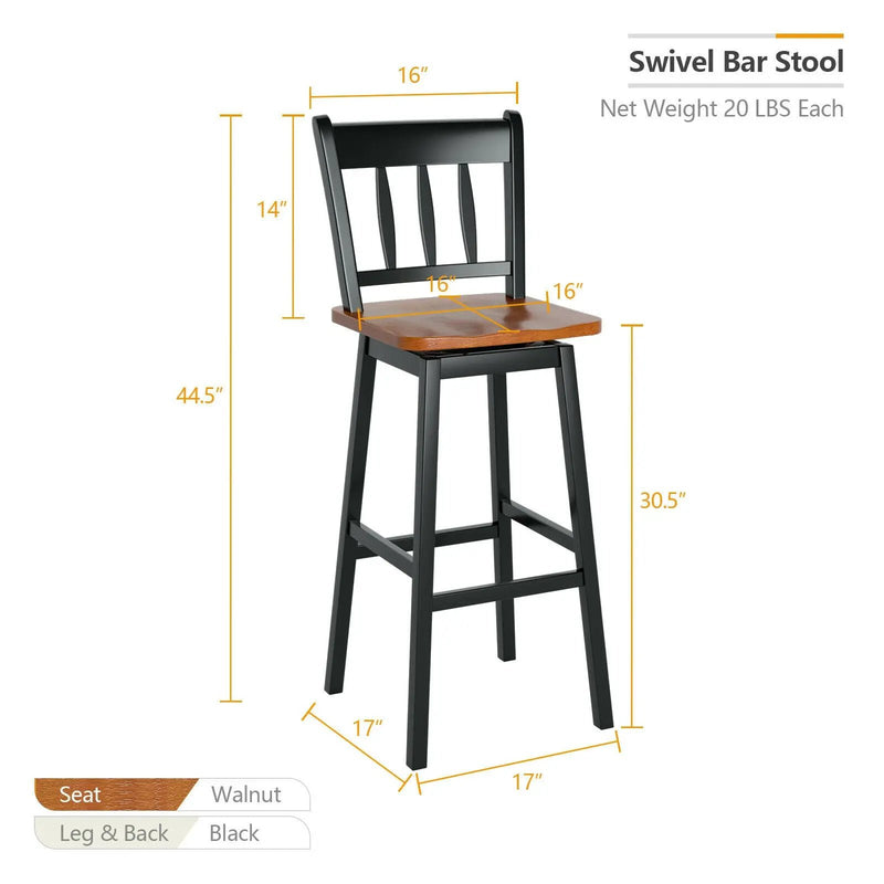 30.5 Inches Set of 2 Swivel Bar Stools with 360¬∞ Swiveling by DirectDeals