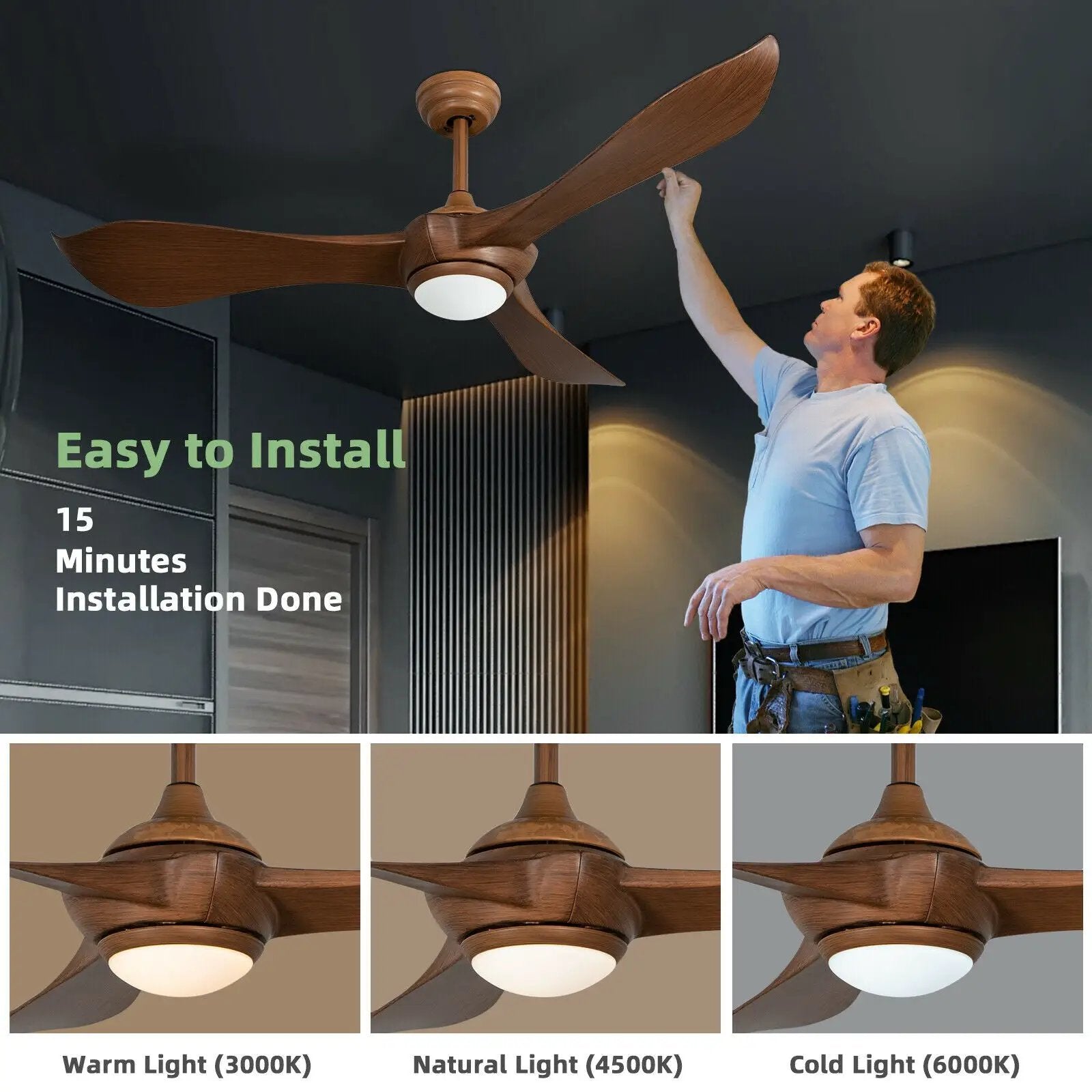 52 Inch Ceiling Fan with Light Reversible DC Motor by DirectDeals