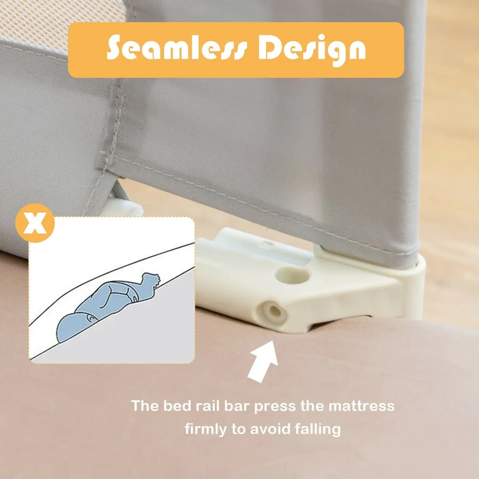 57 Inches Bed Rail for Toddlers with Double Lock-Gray by DirectDeals