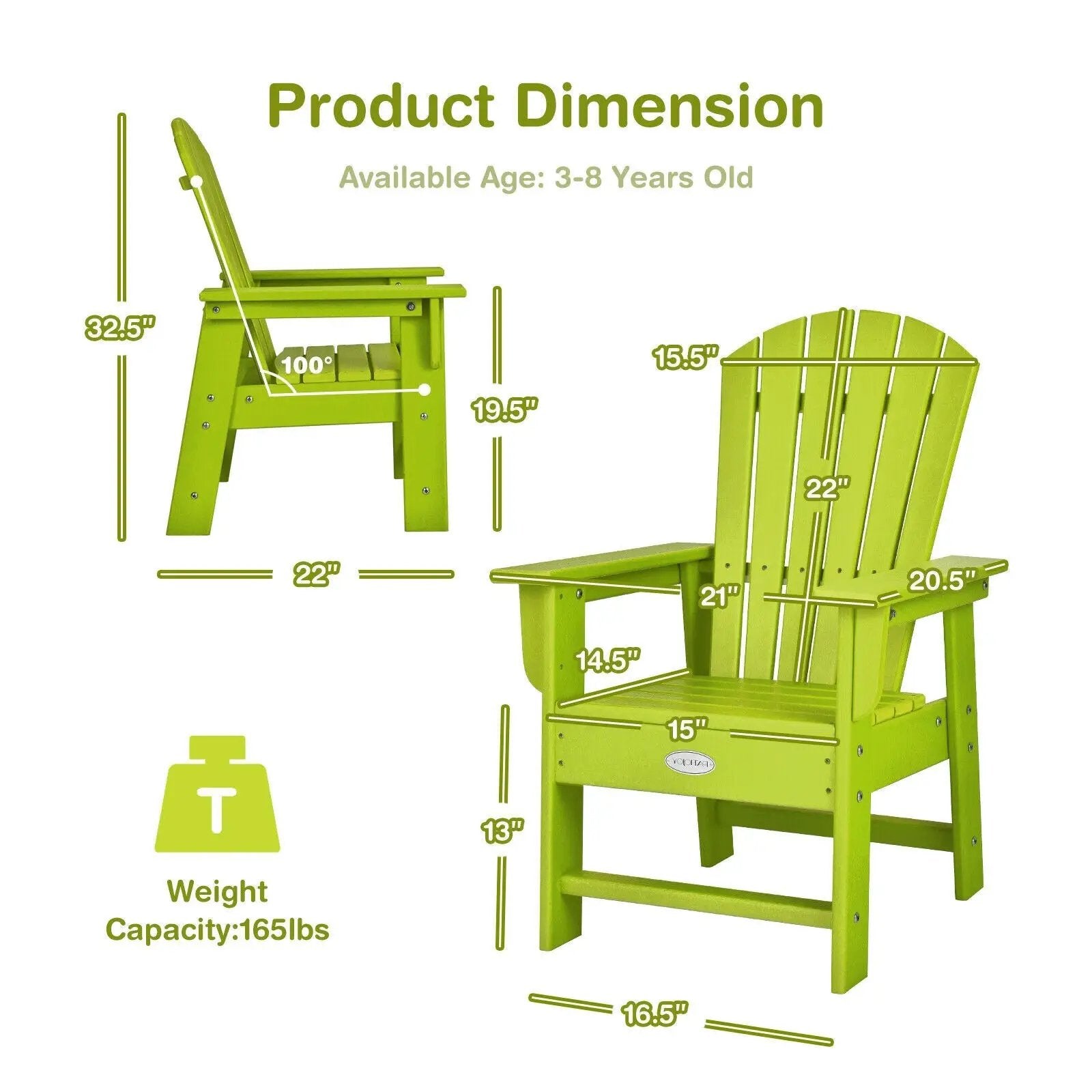 Patio Kids' Adirondack Chair with Ergonomic Backrest by DirectDeals