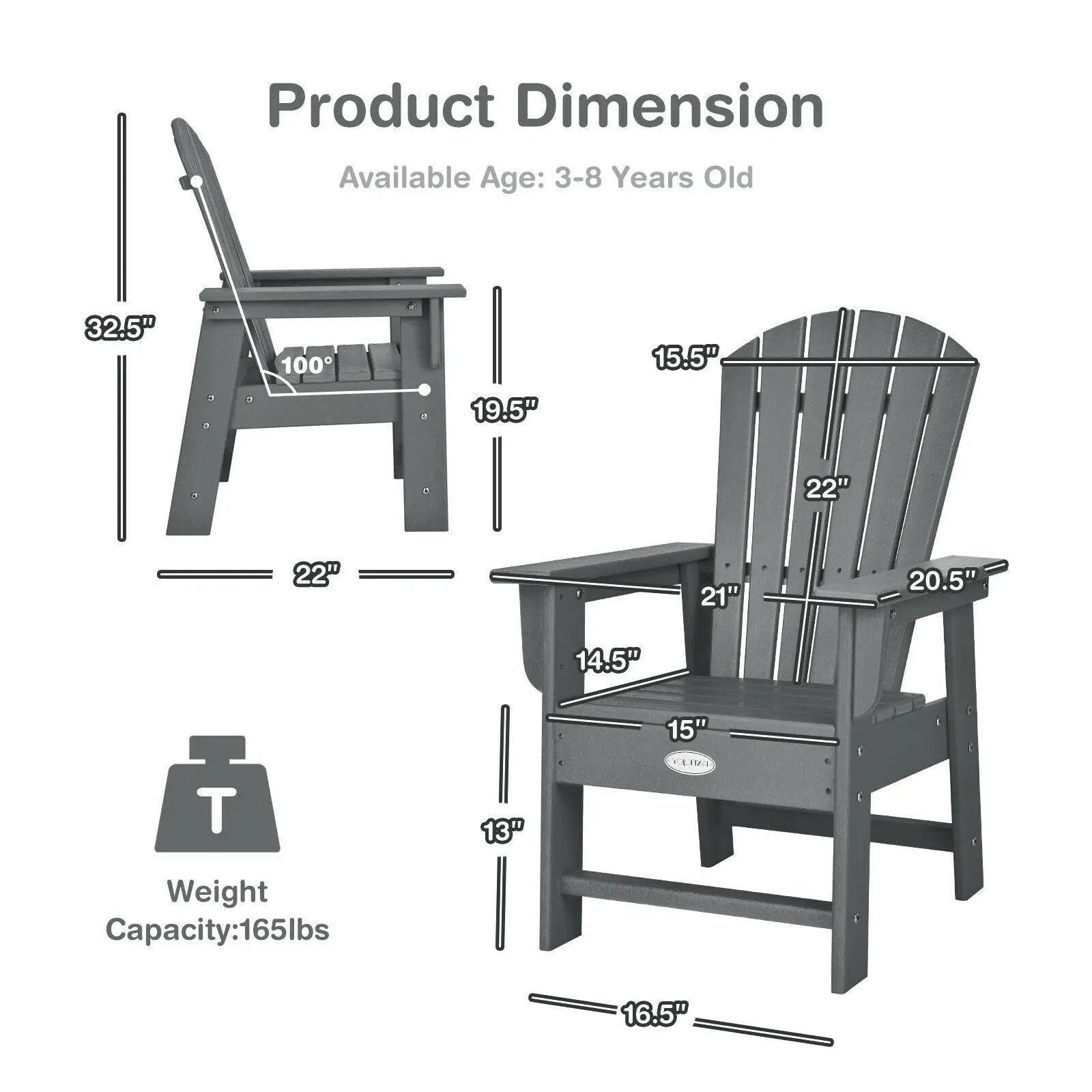 Patio Kids' Adirondack Chair with Ergonomic Backrest by DirectDeals
