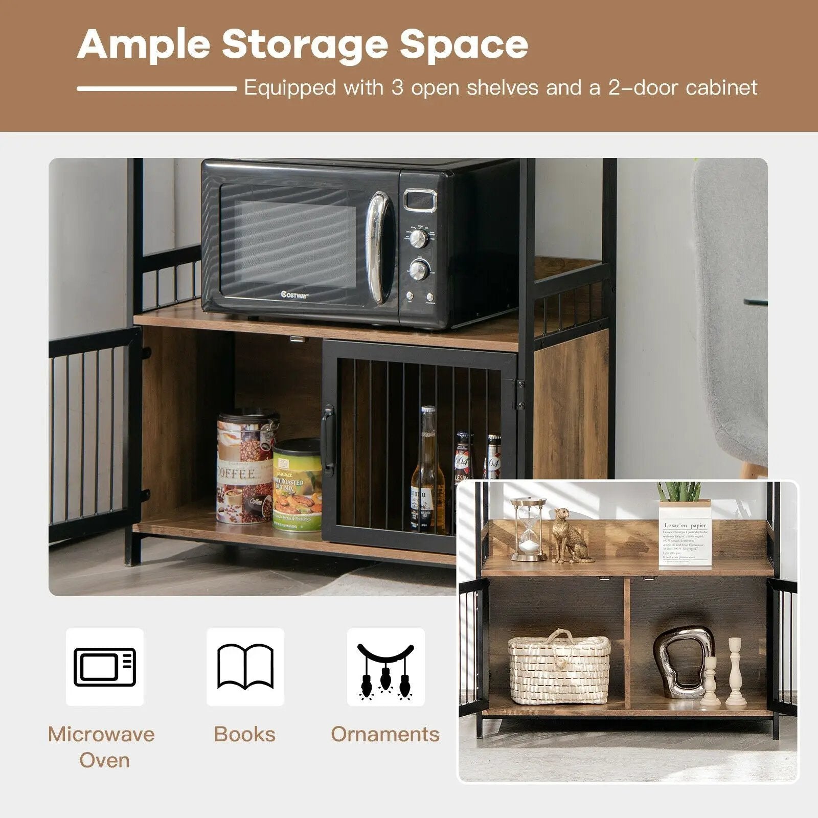 3-Tier Baker's Rack with Storage Cabinet-Rustic Brown by DirectDeals