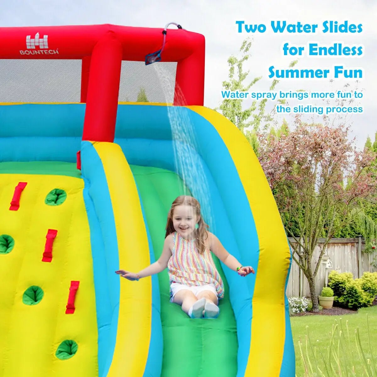 Double Side Inflatable Water Slide Park with Climbing Wall for Outdoor Without Blower by DirectDeals