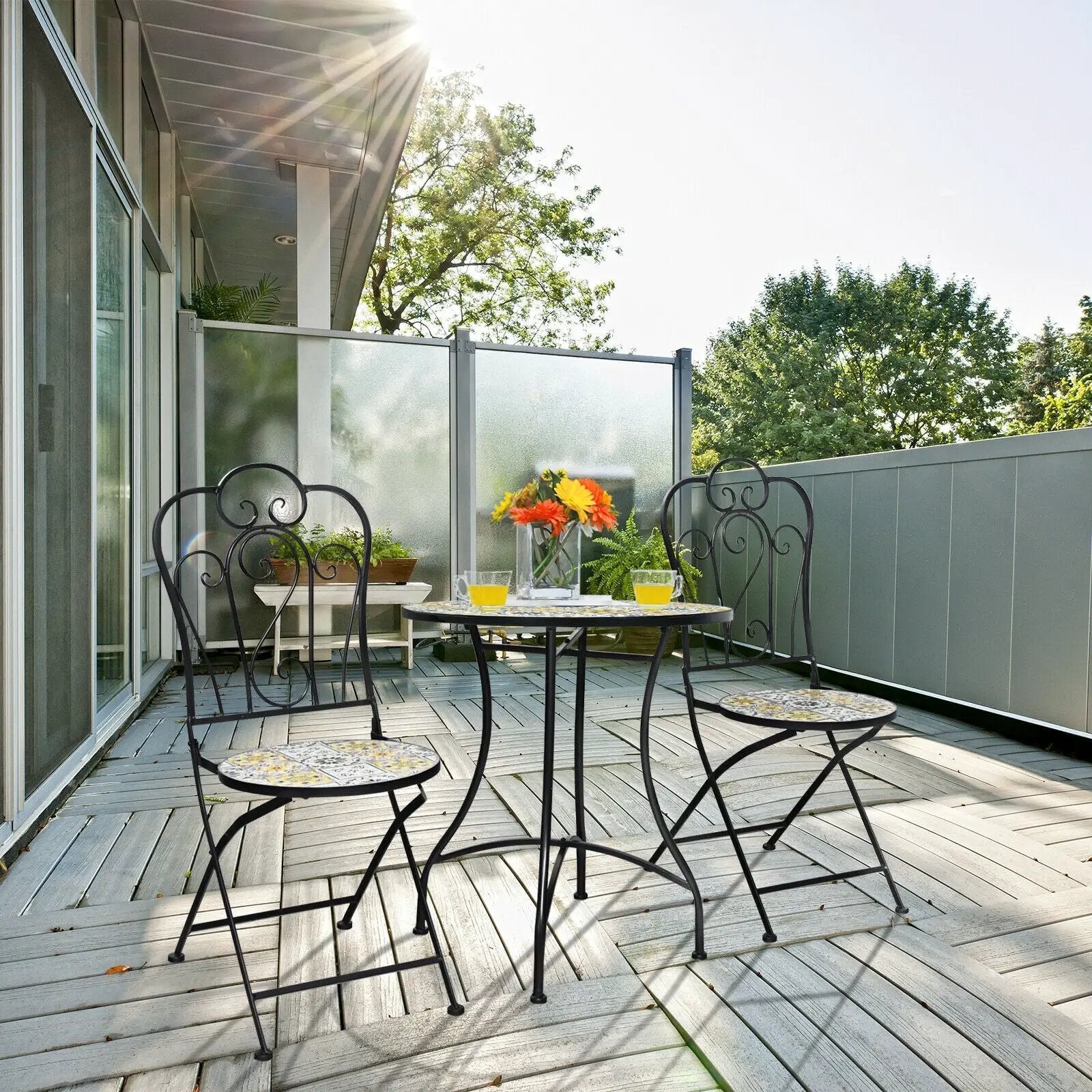 2-Pieces Mosaic Folding Bistro Chairs with Ceramic Tiles Seat by DirectDeals