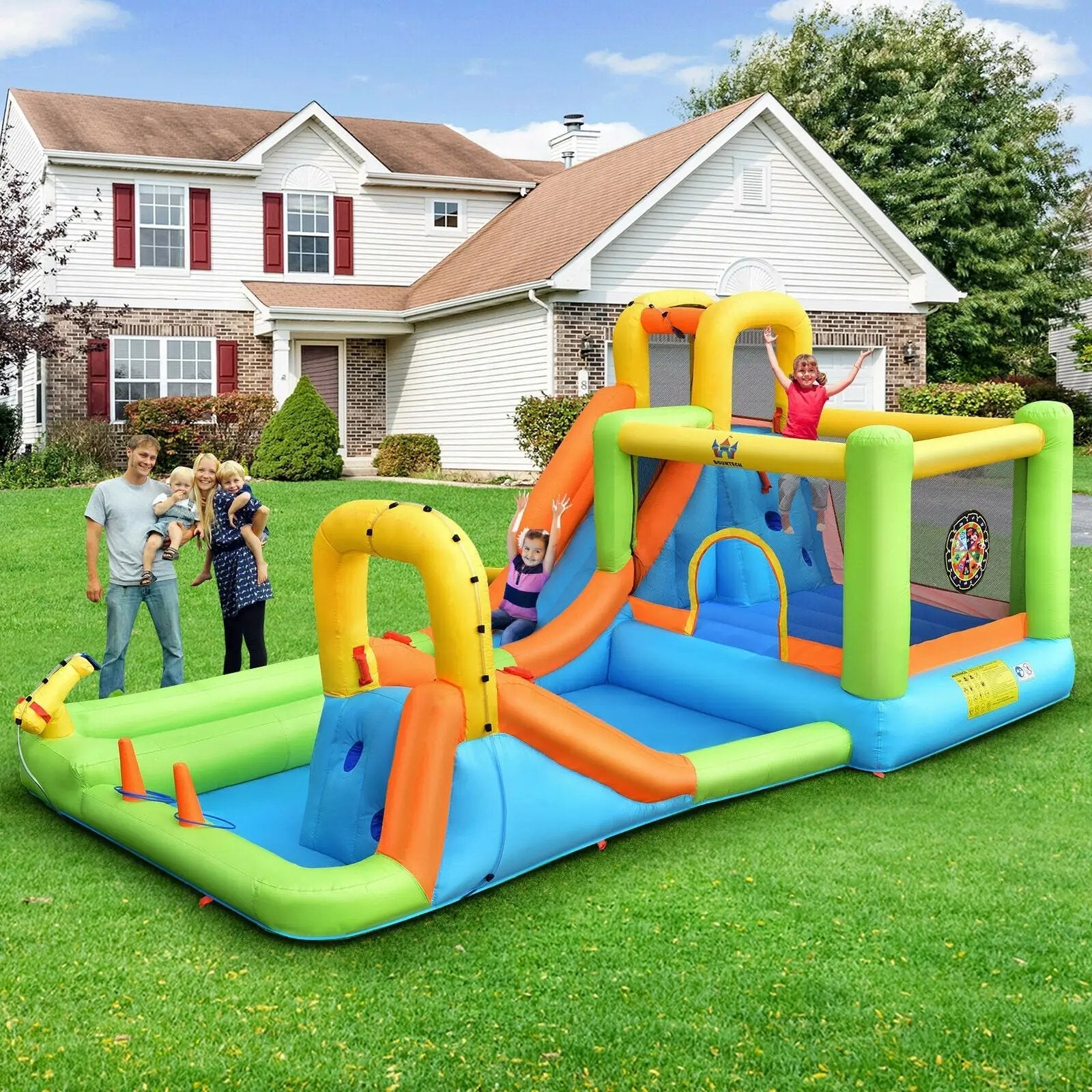 8-in-1 Inflatable Water Slide Bounce House with Splash Pool and 735W Blower by DirectDeals