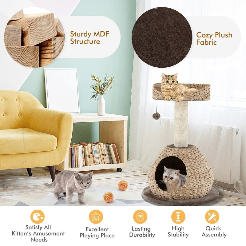 28 Inches Hand-Made Cat Tree Tower with Jump Platform by DirectDeals