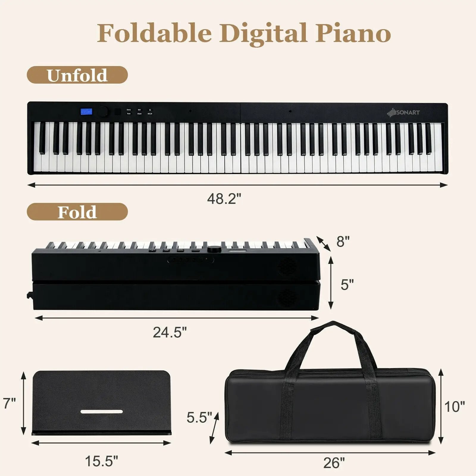 88-Key Foldable Digital Piano with MIDI and Wireless BT by DirectDeals