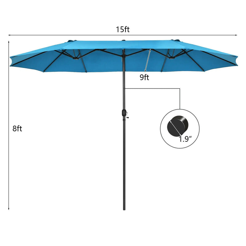 15 Feet Patio Double-Sided Umbrella with Hand-Crank System by DirectDeals